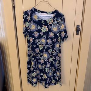 LOFT Floral Swing Dress Navy Medium
